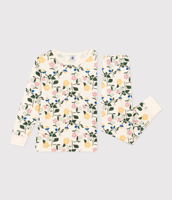 Children's Floral Print Cotton Pyjamas AVALANCHE white/MULTICO