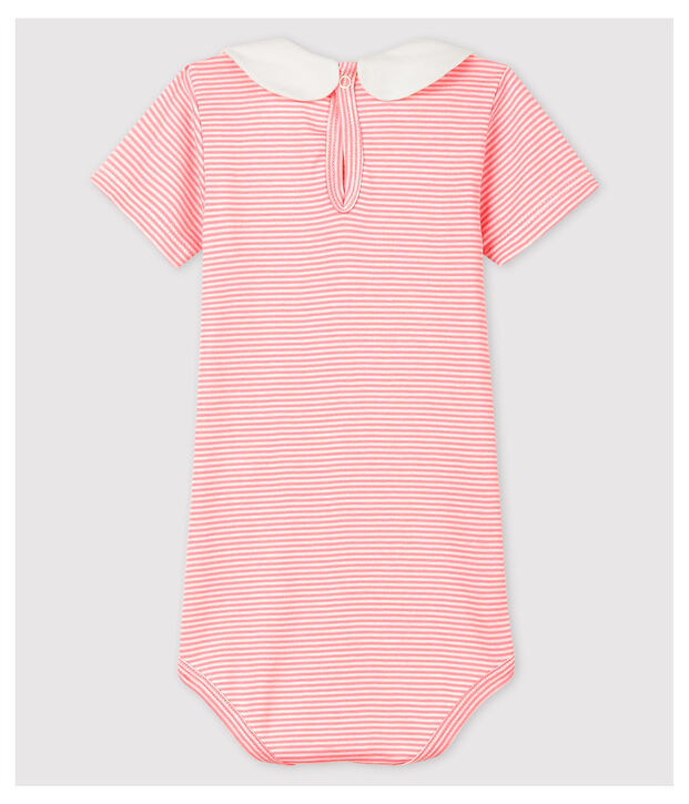 Baby Girls' Cotton Bodysuit with Peter Pan Collar pink/white
