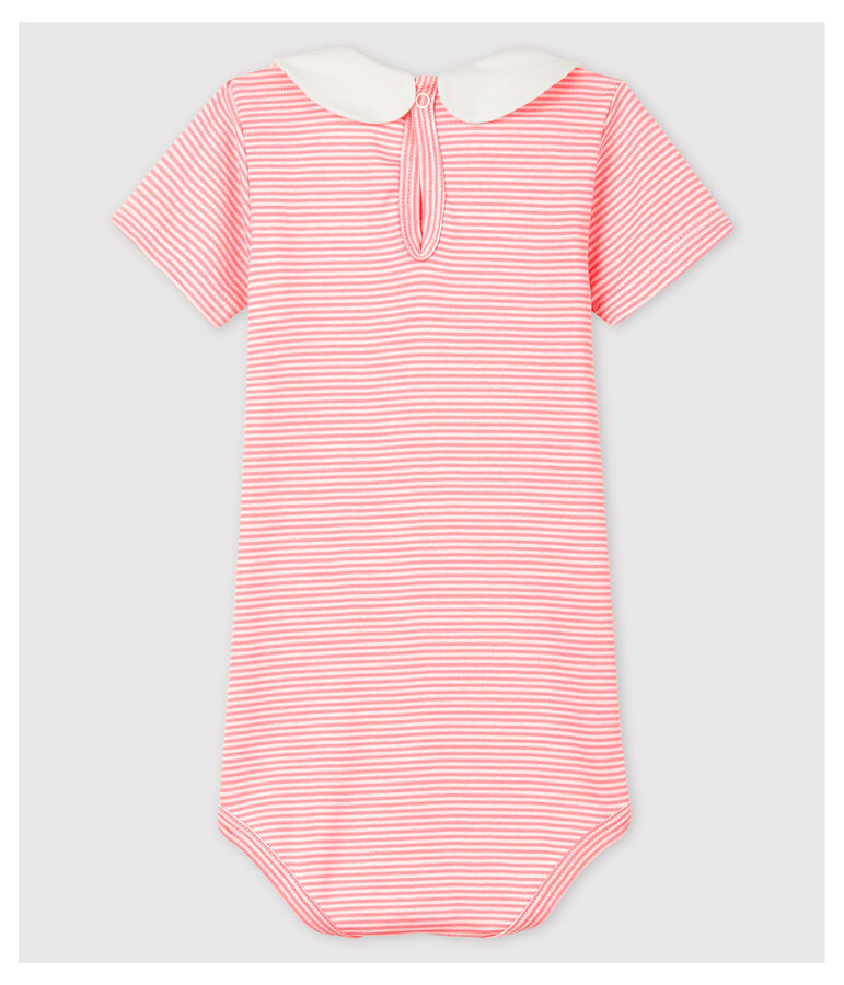 Baby Girls' Cotton Bodysuit with Peter Pan Collar pink/white