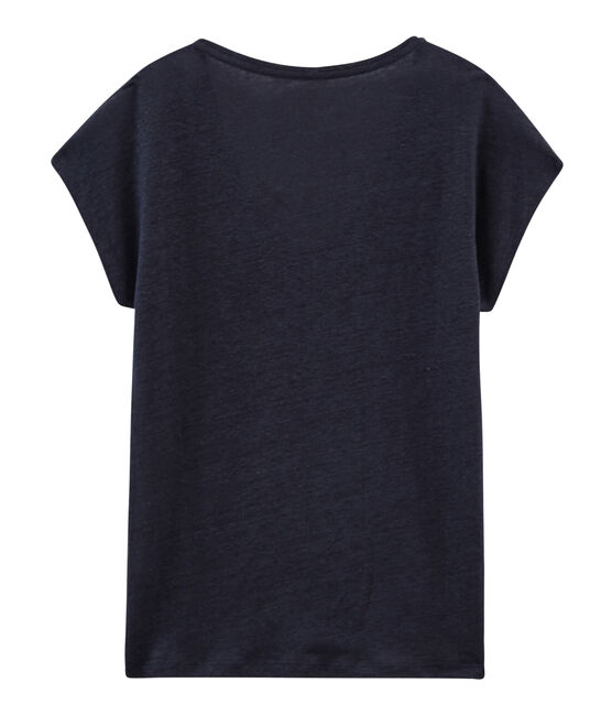 Women's iridescent linen short-sleeved t-shirt SMOKING blue/COPPER pink