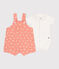 Newborn baby set with sun print cotton dungarees and a body ABRICOT orange/MARSHMALLOW