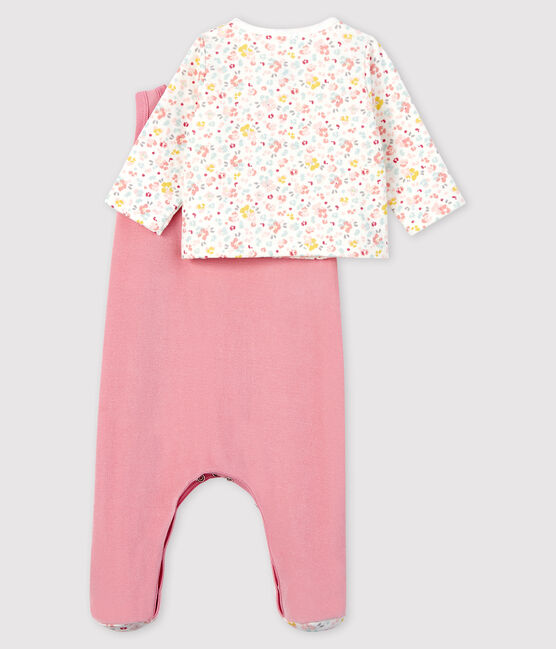 2-piece velvet baby set with pink flowers CHARME pink/MULTICO white