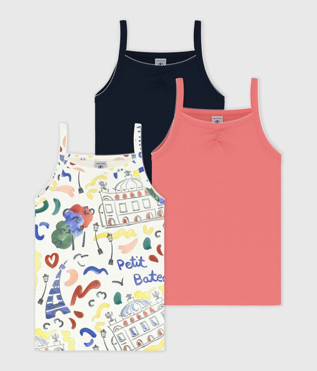 Pack of children's strappy Opera print cotton tops multicolor