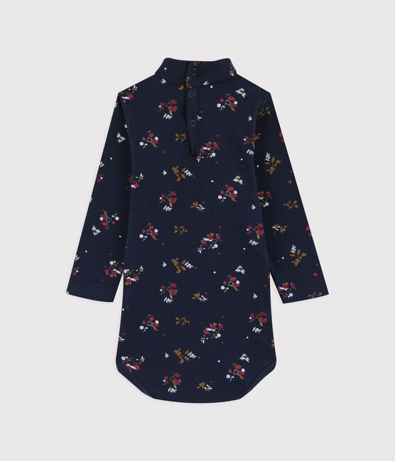 Babies' Long-Sleeved Cotton Bodysuit. SMOKING blue/MULTICO white