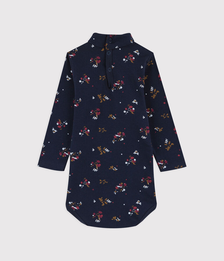 Babies' Long-Sleeved Cotton Bodysuit. blue/multicolor