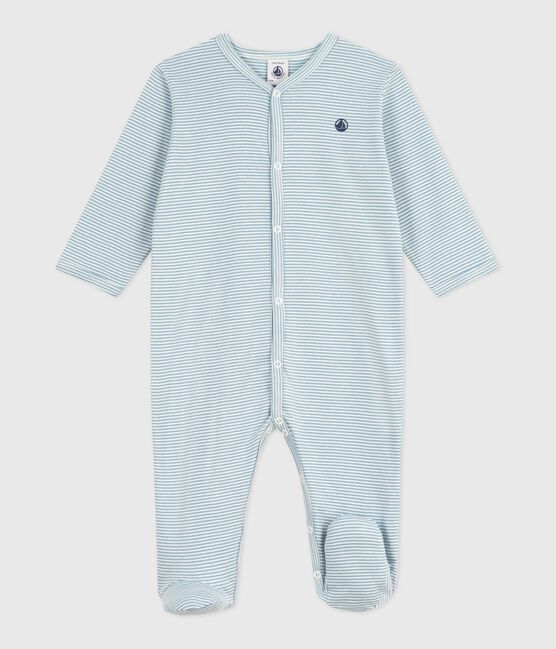 Babies' pinstriped cotton pyjama suit ADRIATIC /MARSHMALLOW