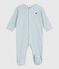 Babies' pinstriped cotton pyjama suit ADRIATIC /MARSHMALLOW