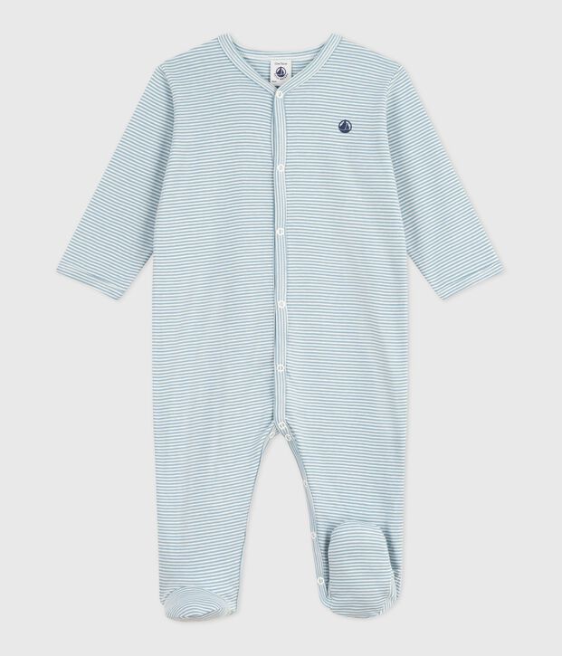 Babies' pinstriped cotton pyjama suit blue/white