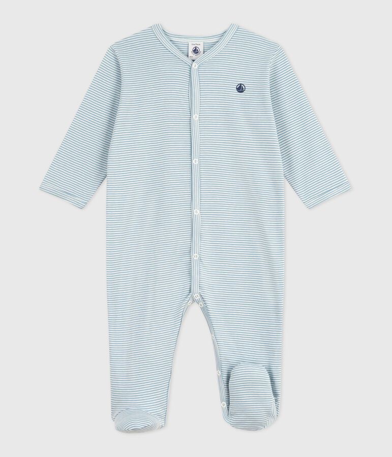 Babies' pinstriped cotton pyjama suit blue/white
