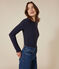 Women's iconic long-sleeved plain rib knit T-shirt SMOKING blue