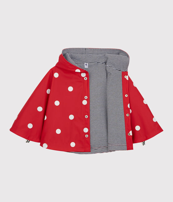 Babies' Spotted Rain Cape TERKUIT red/MARSHMALLOW white