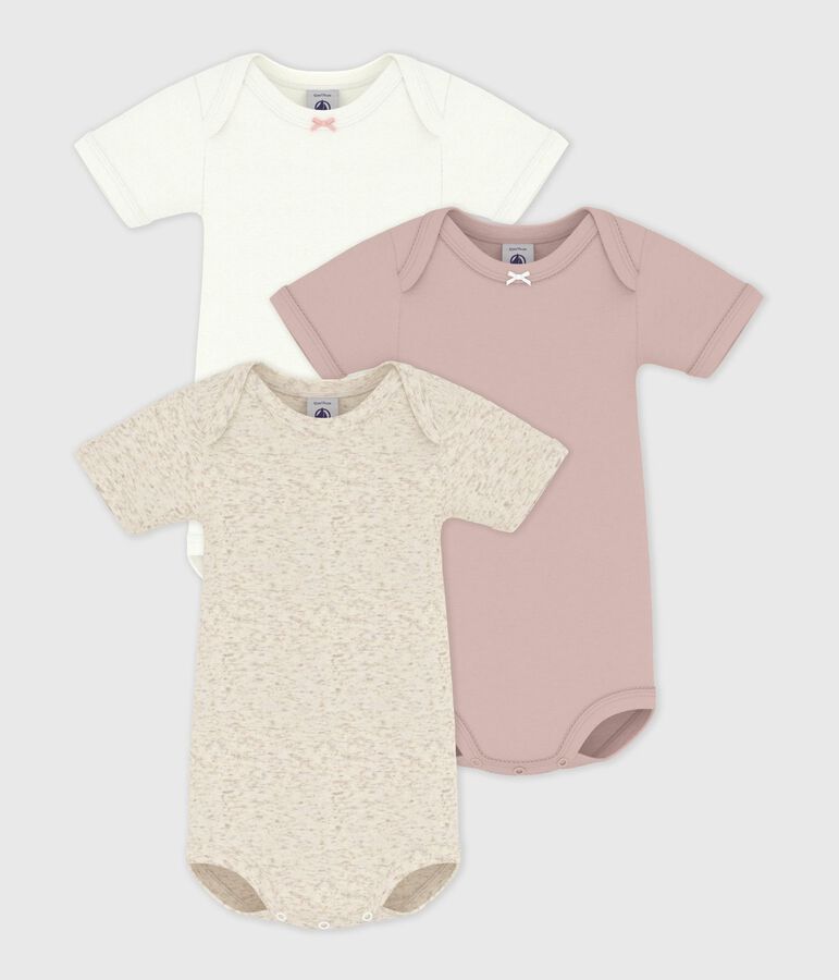 Babies' Plain Short-Sleeved Cotton Bodysuits - 3-Pack multicolor