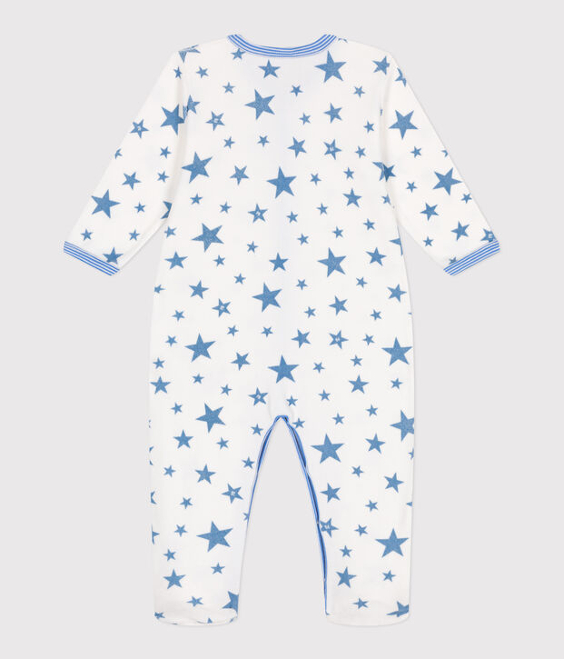Babies' starry velour pyjamas white/blue