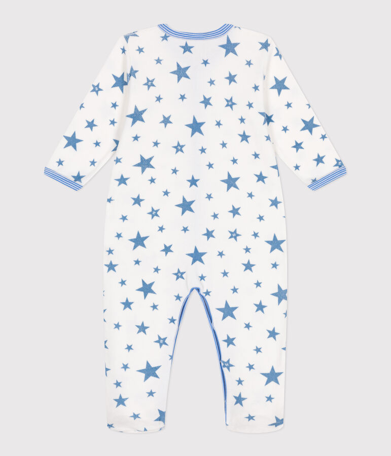 Babies' starry velour pyjamas MARSHMALLOW white/ALASKA blue
