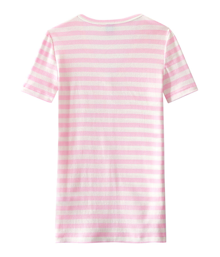 Women's striped original rib V-neck T-shirt pink/white