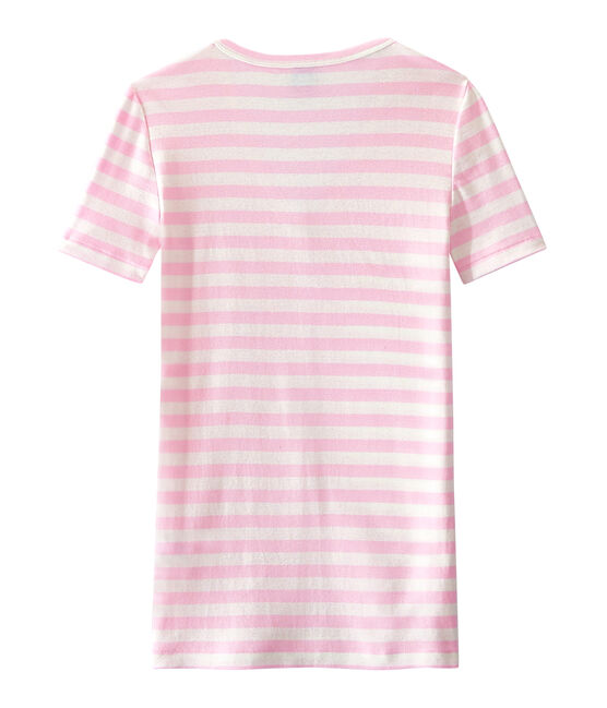 Women's striped original rib V-neck T-shirt BABYLONE pink/MARSHMALLOW white