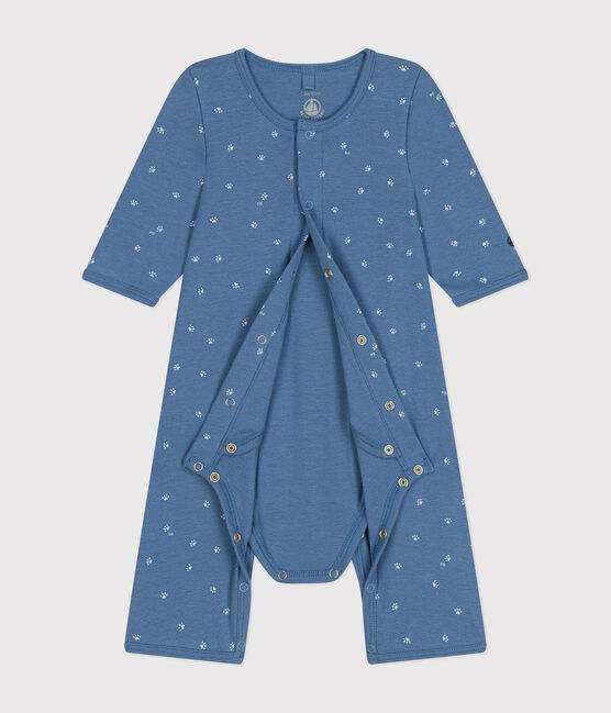 Babies' Footless Cotton Bodyjama BEACH blue/MARSHMALLOW