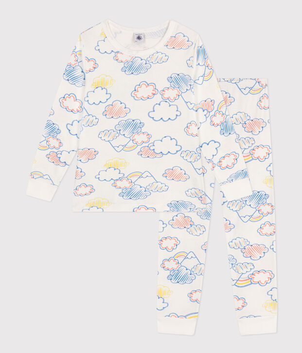 Children's Cotton Cloud and Rainbow Print Pyjamas white/multicolor