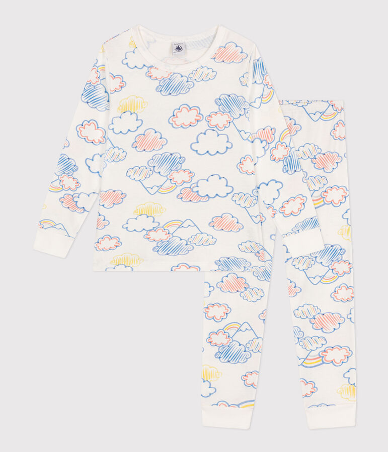 Children's Cotton Cloud and Rainbow Print Pyjamas white/multicolor