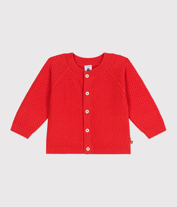Babies' cotton cardigan in a decorative stitch red