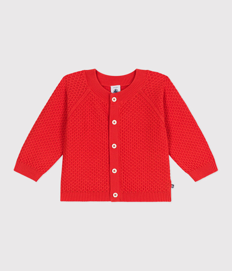 Babies' cotton cardigan in a decorative stitch red