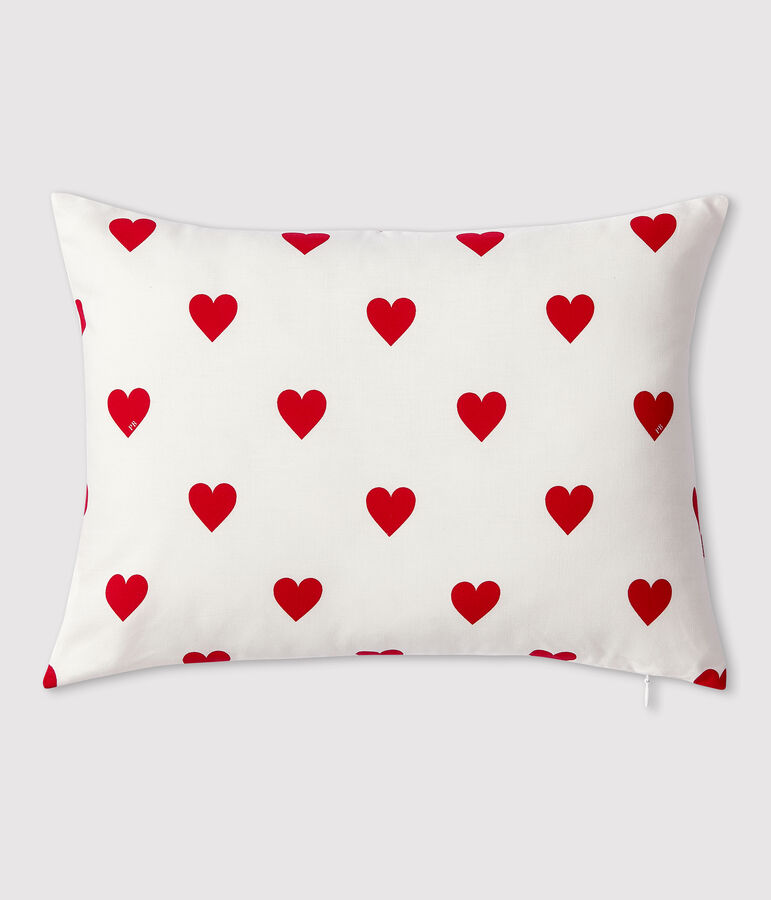 Red Heart Pattern Poplin Cushion white/red