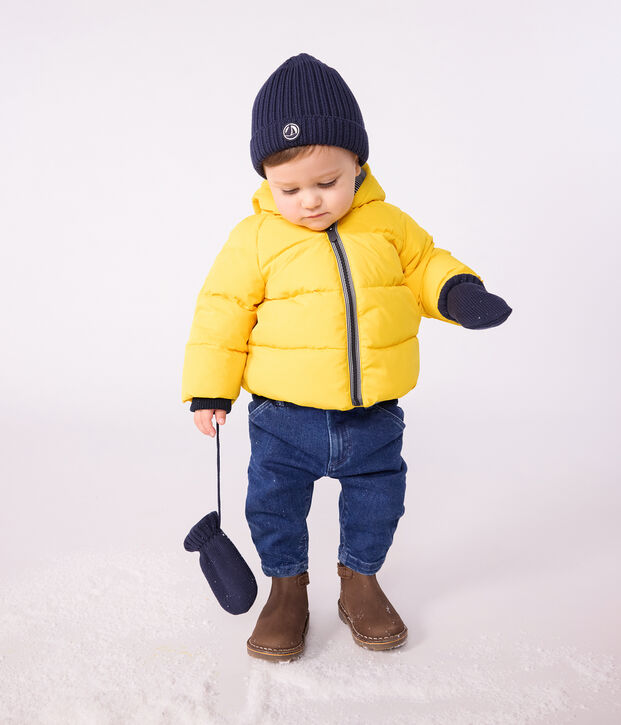 Babies' puffer jacket in plain polyester yellow