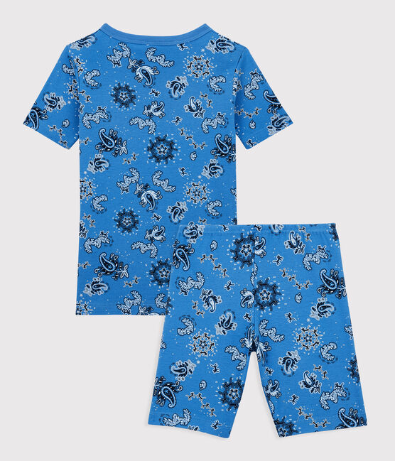 Boys' Bandanna Themed Organic Cotton Short Pyjamas BRASIER blue/MULTICO white