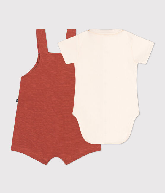 Babies' Slub Jersey Dungaree Set FAMEUX brown