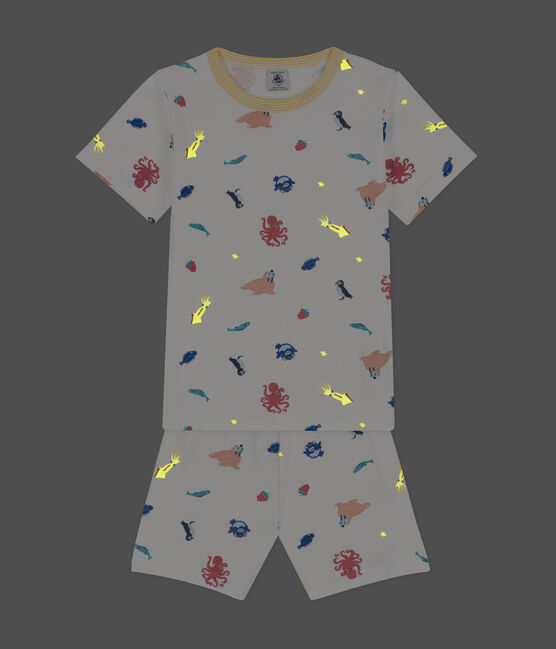 Unisex Glow-in-the-Dark Short Cotton Pyjamas MARSHMALLOW white/MULTICO white