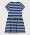 Girls' Stripy Short-Sleeved Cotton Dress MEDIEVAL blue/MARSHMALLOW white