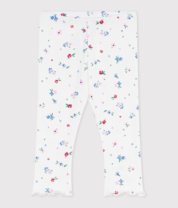 Babies' floral print cotton leggings white/multicolor