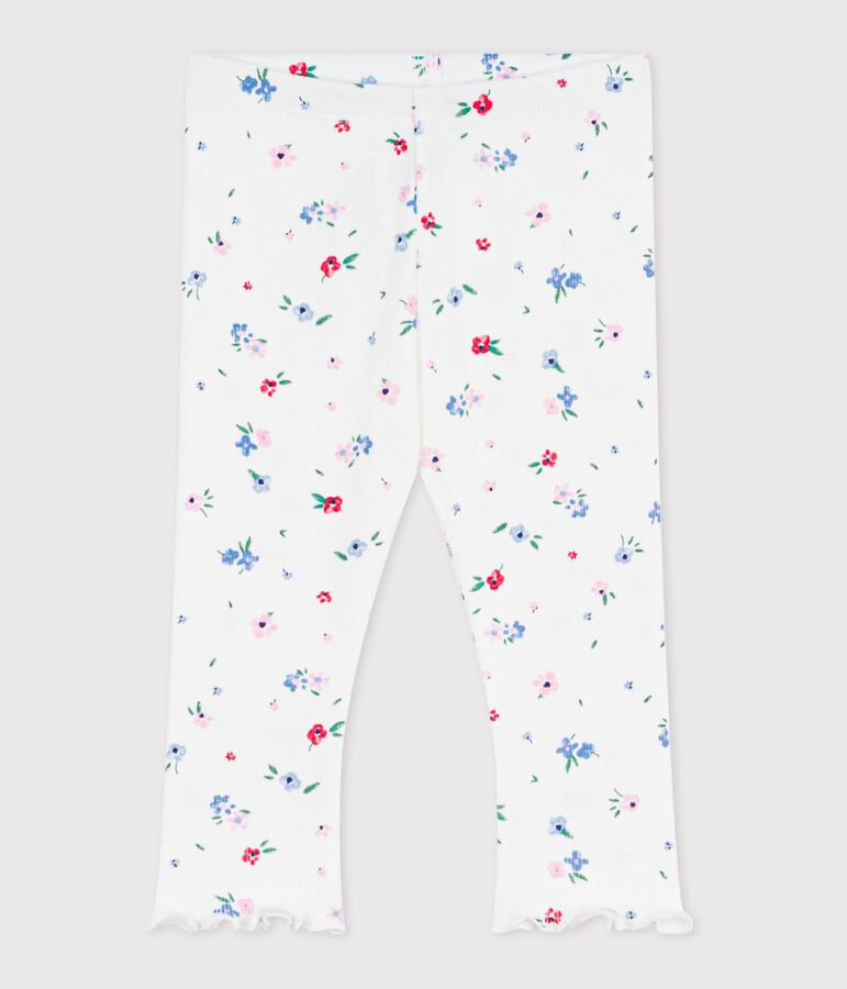 Babies' floral print cotton leggings MARSHMALLOW white/MULTICO white