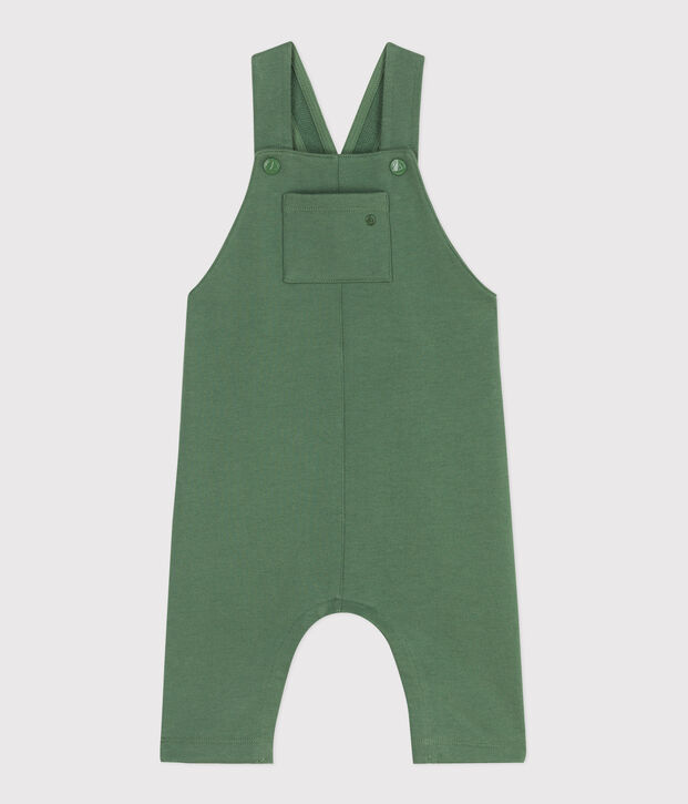 Babies' long dungarees in plain cotton green