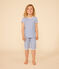 Children's Floral Print Cotton Capri Pyjamas MARSHMALLOW blue/INCOGNITO