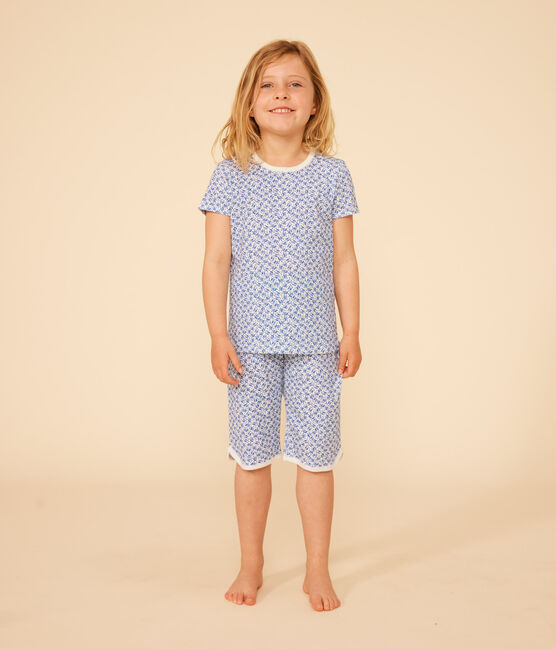 Children's Floral Print Cotton Capri Pyjamas MARSHMALLOW blue/INCOGNITO