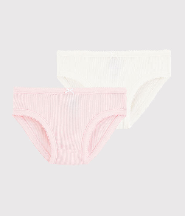 Girls' Ribbed White and Pink Cotton Knickers - 2-Pack multicolor
