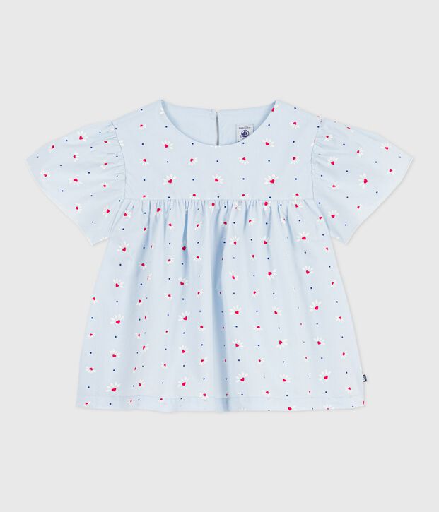 Children's cotton blouse in printed cotton poplin. blue/multicolor