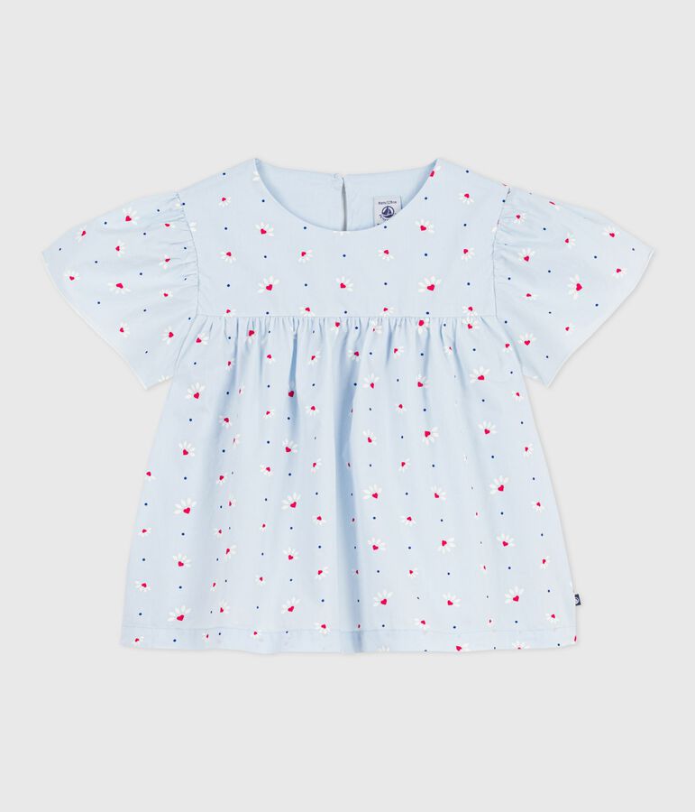 Children's cotton blouse in printed cotton poplin. blue/multicolor