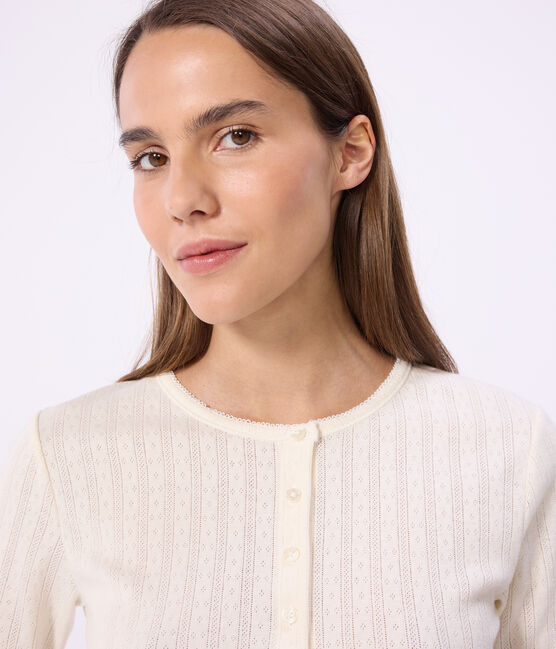 Women's short-sleeved plain cotton T-shirt MILK Ecru