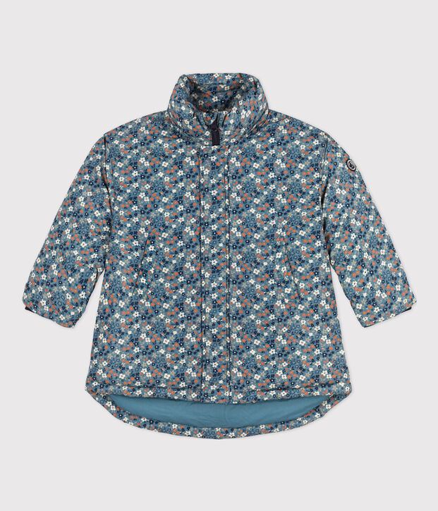 Girls' Patterned Mid Length Puffer Jacket blue/multicolor
