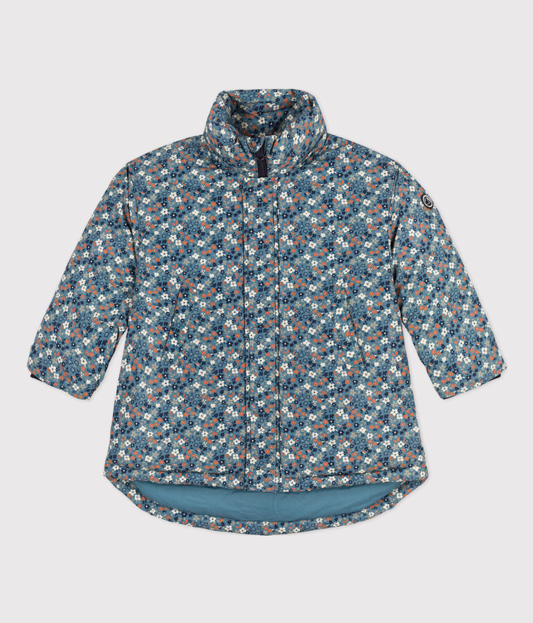 Girls' Patterned Mid Length Puffer Jacket blue/multicolor