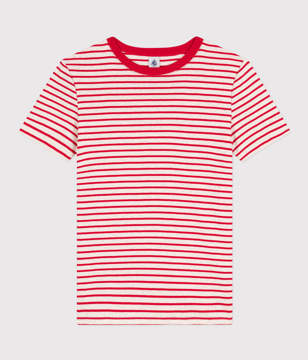 Women's Iconic Cotton Round Neck T-Shirt beige/red