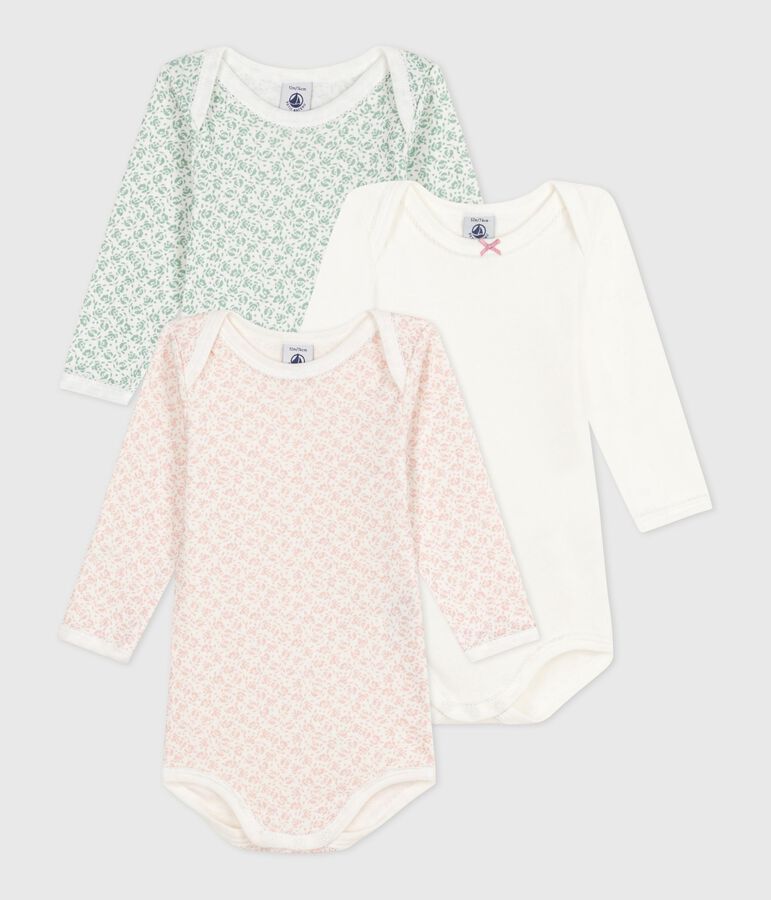 Babies' long-sleeved floral cotton bodysuits - 3-Pack variante 1