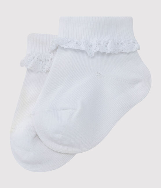 Girls' lace-trimmed socks ECUME white