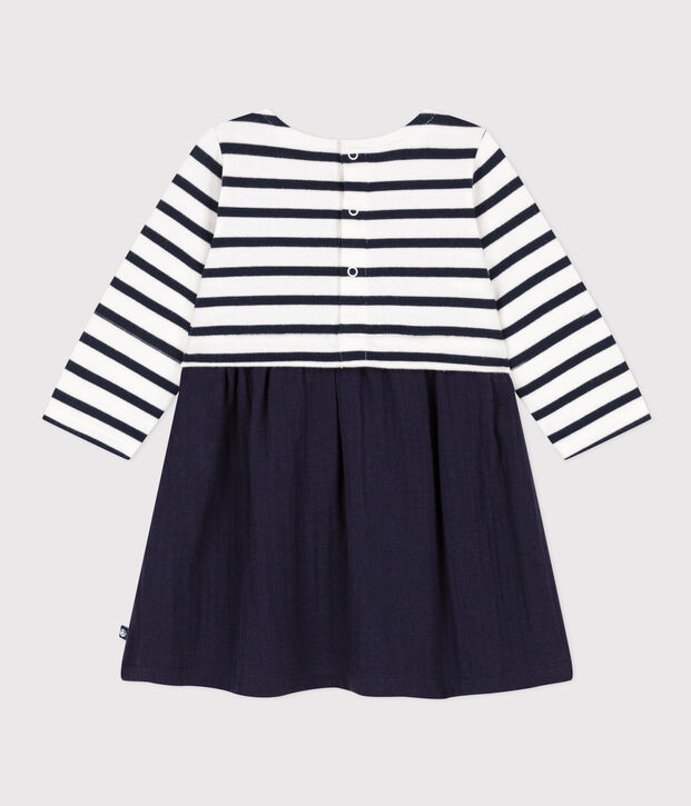 Babies' Long-Sleeved Dual Material Dress blue/white