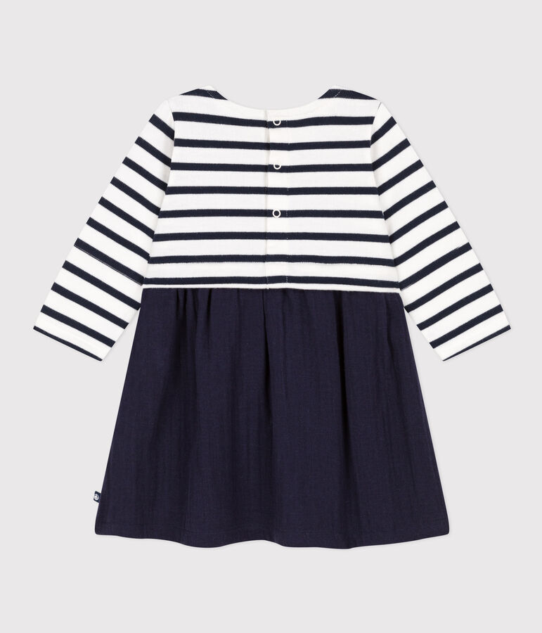 Babies' Long-Sleeved Dual Material Dress blue/white