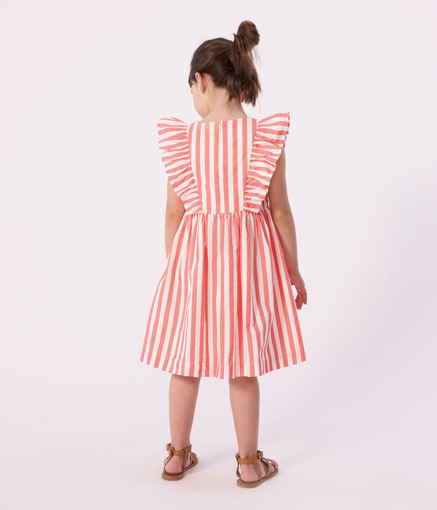 Children's sleeveless stripy cotton dress pink/white