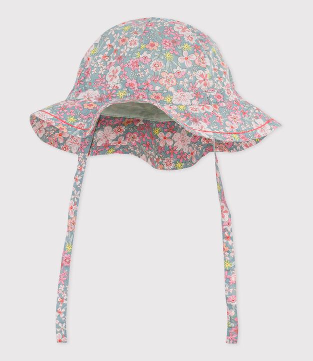 Baby girls' floral print wide brimmed floppy hat blue/multicolor