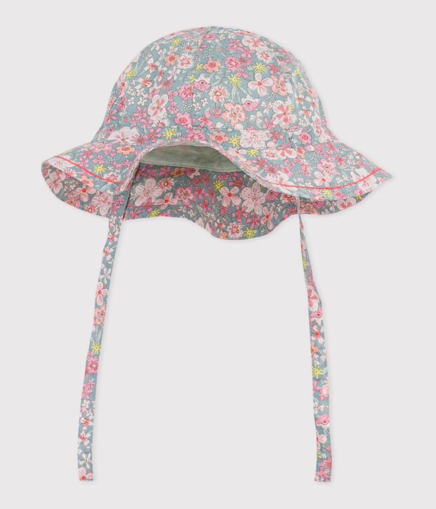 Baby girls' floral print wide brimmed floppy hat blue/multicolor